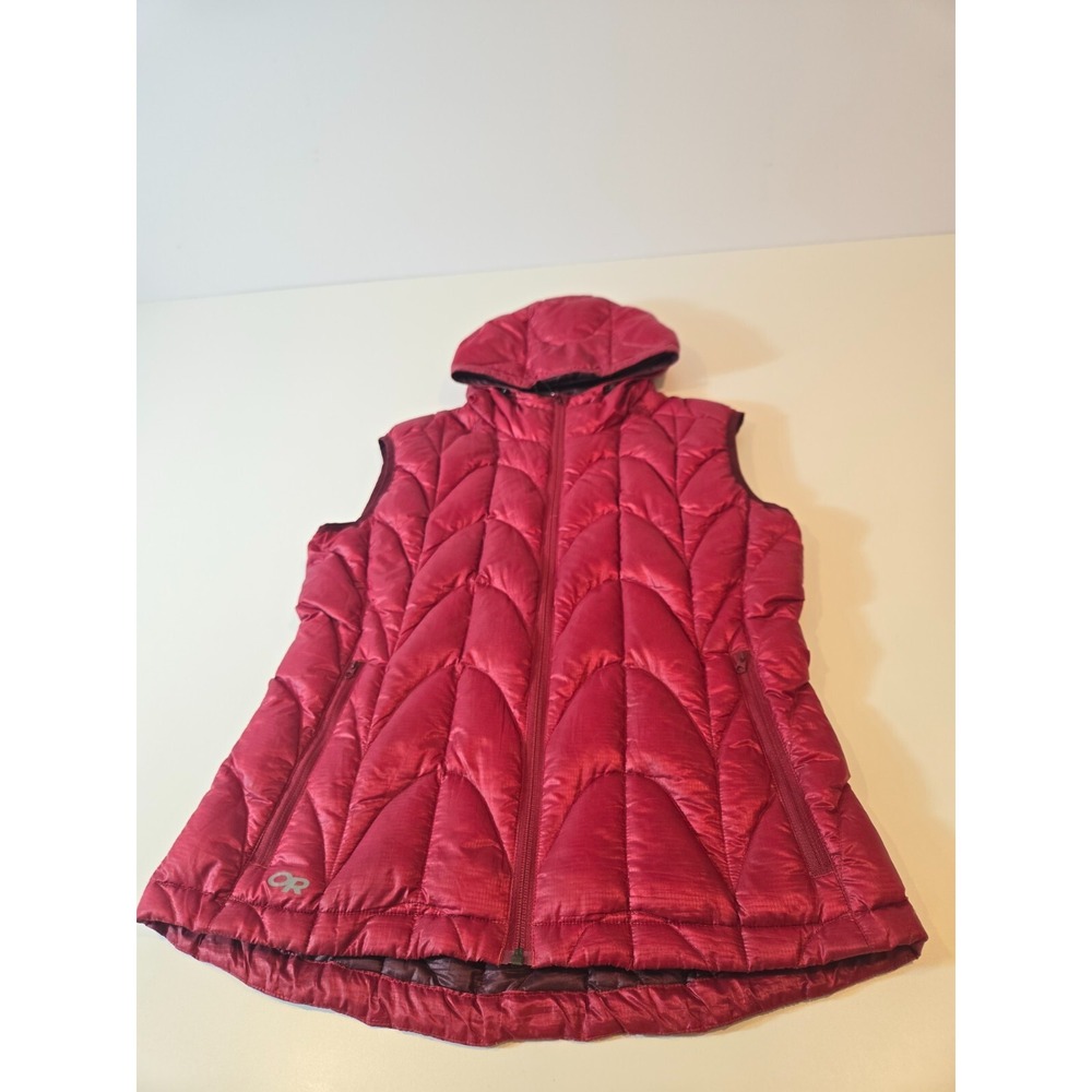 OR Outdoor Research Fill Goose Down Hooded Puffer Aria Vest Women's Large Red